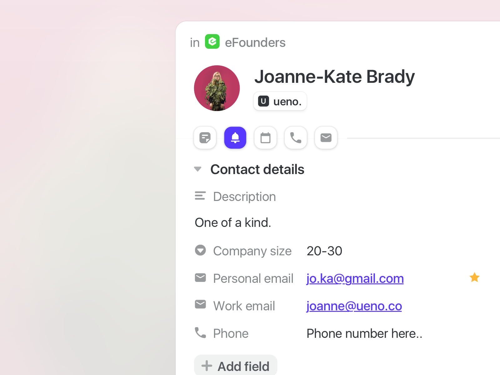 Example of Folk — Contact Panel (vCard Close Up)