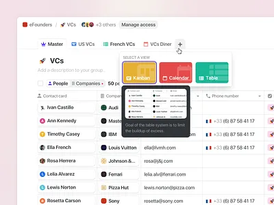 Folk — Table View address book contact list contact management contacts design design system folk list product product design startup table ui view