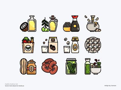 Healthy and Vegan Food Icon Set app color line design download food healthy healthy eating healthy food icon illustration lifestyle restaurant symbol vector vegan veganism website