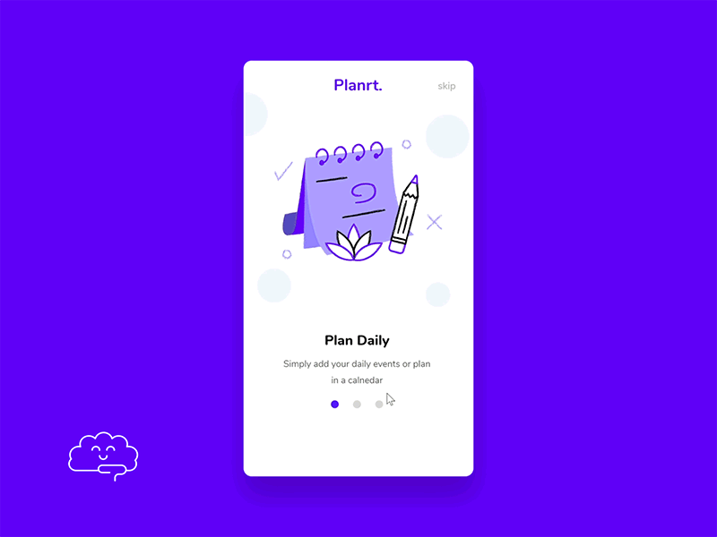 Planrt. | Onboarding Motion adobexd animated animation app app design appdesign branding calendar design hover illustration interactive motiongraphics onboarding onboarding screens purple ui userinetrface ux vector