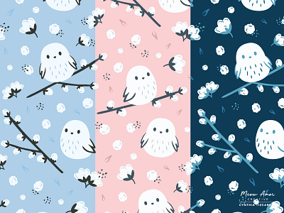 Cotton bird pattern design branch colors cotton cotton bird cute design floral illustration japanese bird kawaii pattern printandpattern simple surface pattern vector vectorart