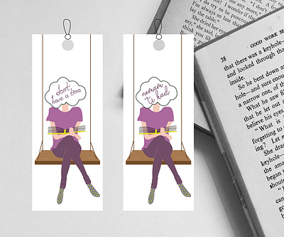 Don't have a time - Bookmarker book lovers bookmark books cloud design font head illustration read relax swing time violet