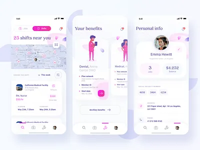IOS app design for nurses app design design healthcare ios app design mobile app nurses pink purpule uidesign uxdesign