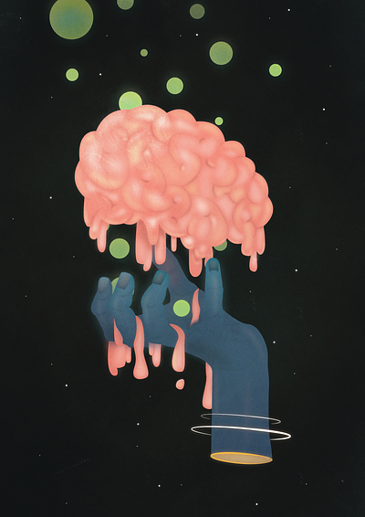 Biological Waste brain human illustration melt poster space stars