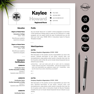 Nurse Resume for Word & Pages “Kaylee Howard” cv template health care manager medical assistant medical cv template medical resume word nurse cv template nurse template word nursing graduate nursing resume word physician assistant professional resume registered nurse resume for word resume template rn resume template word rn resume template simple nurse resume