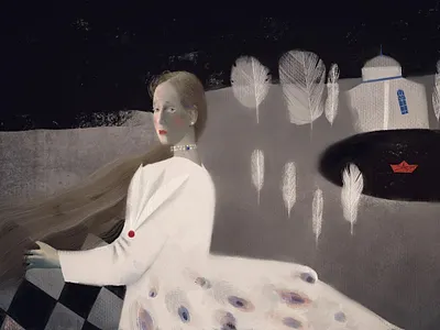 Near the pond character illustraion pond