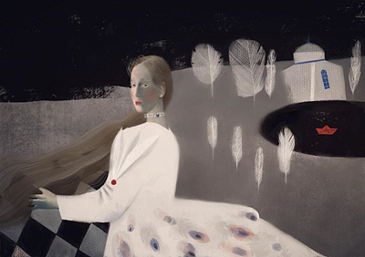 Near the pond character illustraion pond