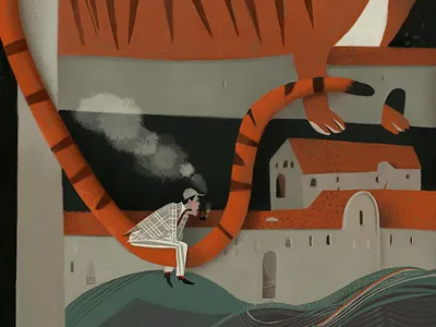 Illustration to Daniil Kharms poem character house illustraion pipe poem smoke tiger