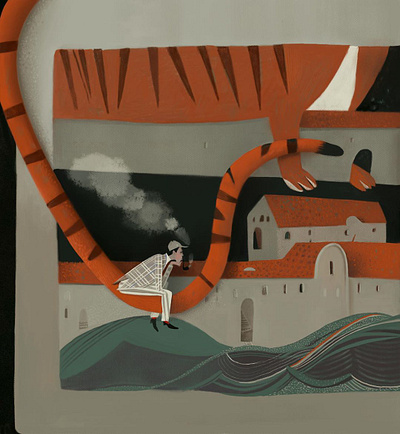 Illustration to Daniil Kharms poem character house illustraion pipe poem smoke tiger