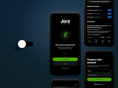 Dark theme for Jora app app blender dark dark theme dark ui ios job job search jora mobile mobile app sketch switch uidesign