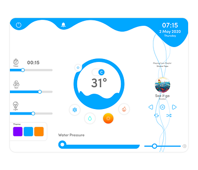 Shower User Interface bathroom calendar interaction interaction design interface music music player navbar notification slider temperature theme timer timers top trend ui ui design uiux ux