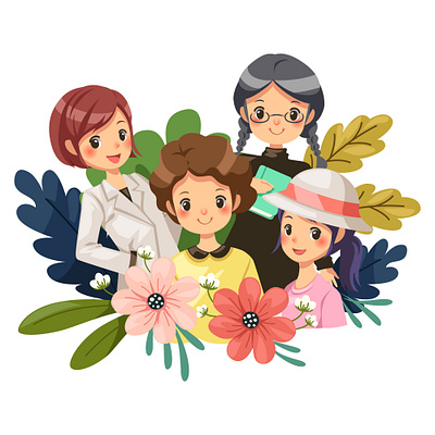 Abstract woman with flower and leaves beautiful cartoon character design fashion female floral flower girl illustration kawaii lady leaf leaves nature people person vector woman young