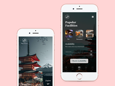 DailyUI 067 - Hotel Booking 067 bookings daily 100 challenge dailyui dailyuichallenge datepicker enterprise ux hotel app hotel booking interaction design interface design japan mobile app mobile ui photography tourism travel app ui ux design uxui