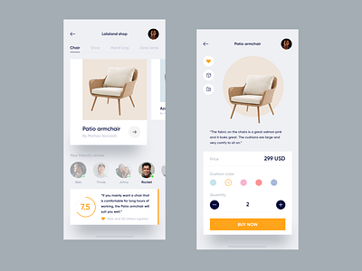 Lalaland shop chair clean and clear elegant luxury minimalism mobile app neutral color shopping ui design