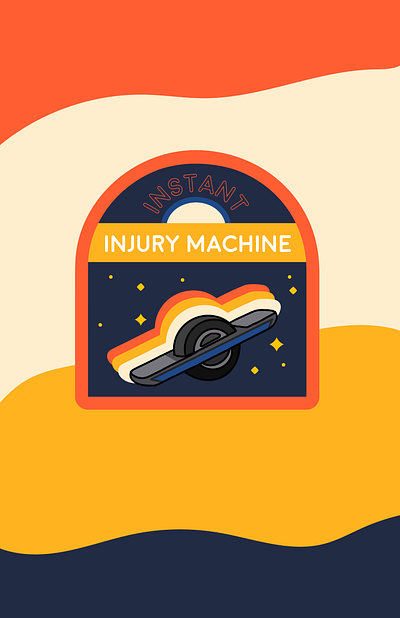 Instant Injury Machine illustration injury nasa onewheel patch procreate retro space sticker vintage wheel wheels