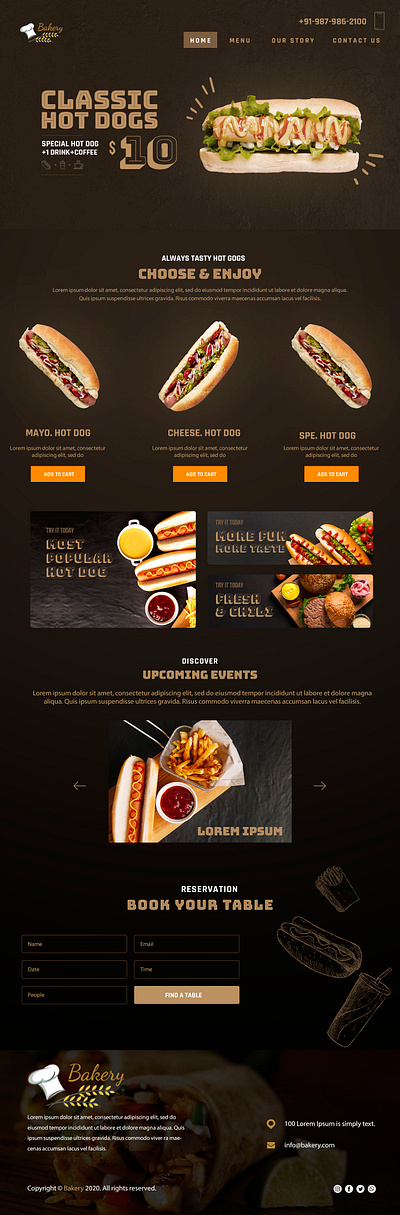 hotdog bakery bakery branding bread breadcrumb design home page homepage hot dog hot dog bakery hot dog home page hot dog landing page hot sauce hotdog hotdog bread illustration landing page landingpage logo vector web design