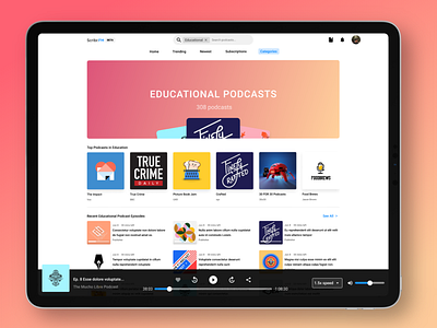 Podcast Categories Page apple watch branding categories clean column desktop education filter grid ios learn listen minimal podcast responsive search stream tile web