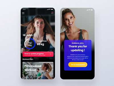 Fitness Trainer App appdashboard darktheme dashboard exercise fitness fitnessdashboard interaction landing mealplan mobile trainer ui