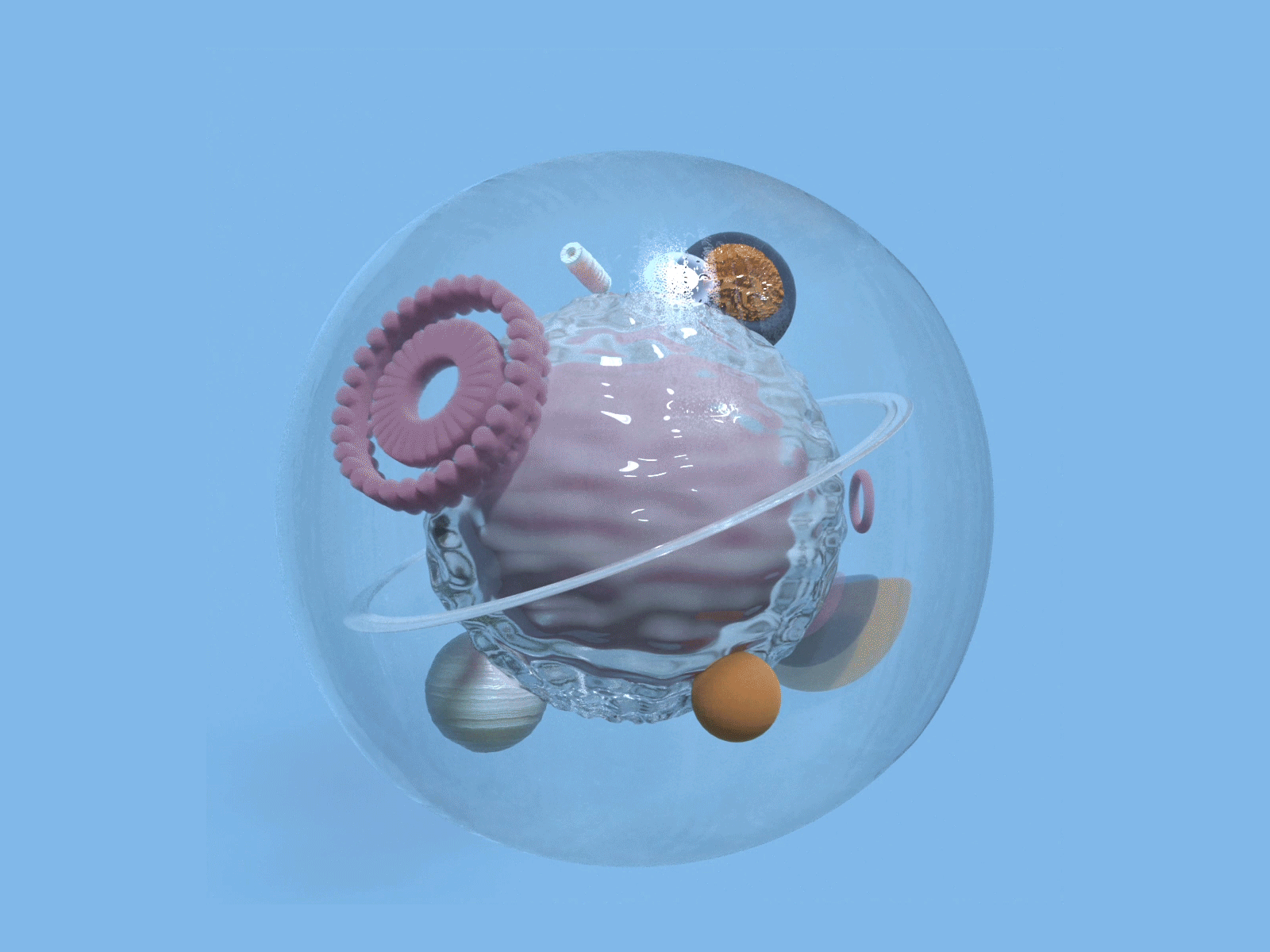 Abstract art - brain inside the news bubble abstract animation brain bubble c4d corona coronarender coronavirus covid19 gif gif animated isolation motion design motion graphics news quarantine shape sucked