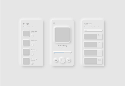 Music App UI app clean minimal minimalism minimalist mobile app mobile app design mobile app ui neumorphic neumorphism simple typography ui ui design uidesign uiux userinterface ux white