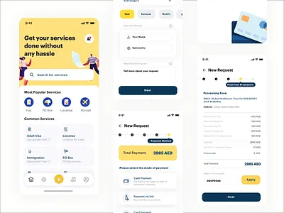 Pro based service Mobile app adobexd app clean colors fees home mobile payment pro product design request service services sketch timeline track ui ux visual yellow