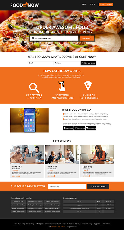 Food Menu Landing page design app branding design flat illustration illustrator type typography ui ux web website