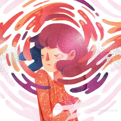 Drops of Jupiter digital painting dreamy girl illustration planet space stars watercolor