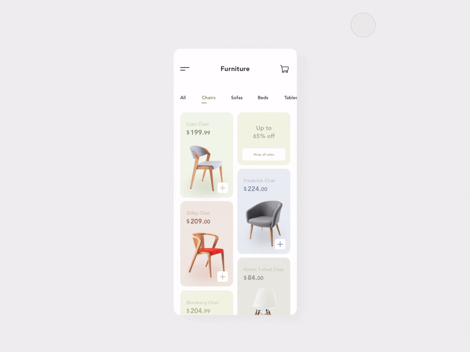 Furniture shop animation animation gif app daily ui design furniture furniture app ios mobile mobile app mobile ui principle shop shopify shopping shopping app sketch ui ux