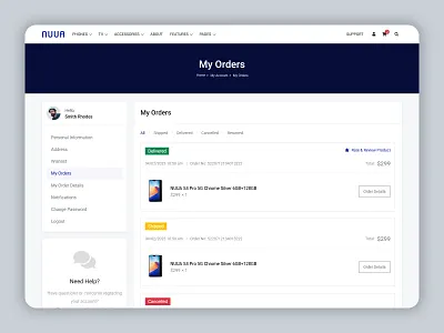 Order History clean delivered design details ecommerce history my orders order order details order history orders returned shipped shop store ui ux