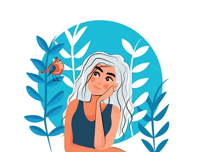 A Beautiful Conversation 2d art artwork bird character color cute design flat girl illustration illustrations illustrator mood plant vector