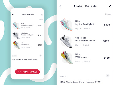 Order Details app cart checkout checkout process list mobile app order payment ui