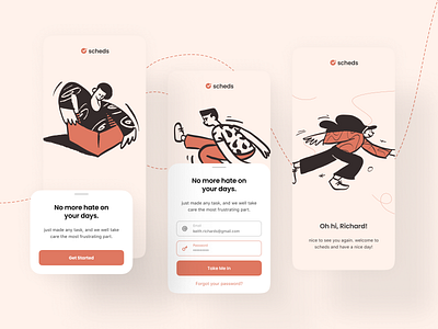 Scheds: Schedule and Task Manager. clean design illustration landing login mobile mobile app mobile ui onboarding register schedule task user inteface