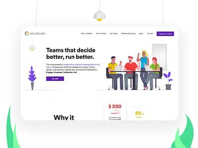 Website Landing : AI / ML Decision making Platform collaborate decision decision making group discussion humane illustration motion graphics primary colours team building uidesign website design website landing page website landing presentation website presentation websiteui
