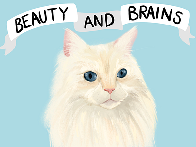 Beauty And Brains animal portrait art banner cat cat portrait cats cute illustration kitten pet portrait procreate procreate art ragdoll cat type typo typography