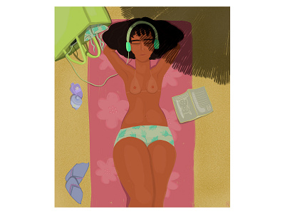 13 bikini curly hair girl illustration pink procreate sun sunbath