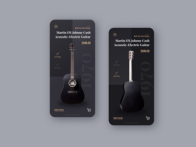 Minimalist Guitar App app design clean ui dark app dark ui design design app design concept guitar guitars minimalist minimalistic mobile app mobile app design ruben cespedes shopping app ui ui ux ui design ux design visual design