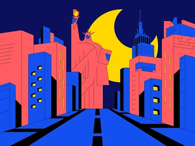 New York City Illustration 🗽🔥 arch architect building city empire state illustration illustration design liberty new york new york illustration newyork night night illustration ny real estate retro street town usa