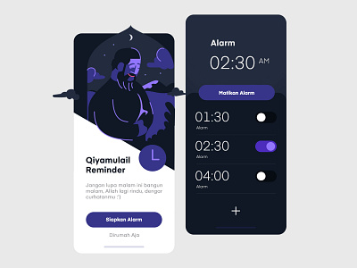 Phone UI Alarm iOS App app clean daily ui dark illustration inspiration mobile mobile design muslim night ui uiux ux vector