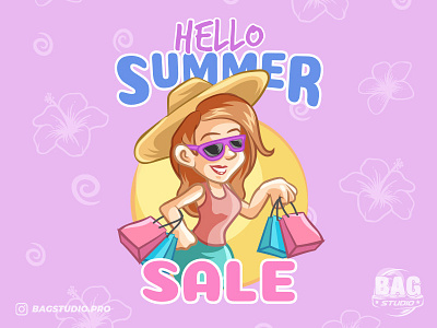Summer Sale Shopping Lady Illustration cartoon freepik glasses hat illustration lady mascot sale shopping summer tourist vacation vector