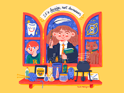 An altar for Hermione crookshanks gryffindor hermione hermione granger hogwarts illustration ron weasley