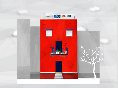 That Red House balcony beauty brick house brush building colourful colours concept art design house illustration india red house texture