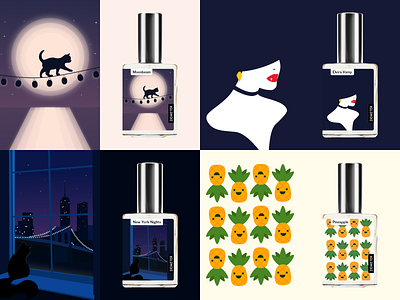 Perfume label cat demeter illustration label moon new york perfume pineapple vampire