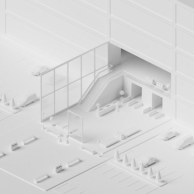 Isometric Lobby - White 3d blender illustration isometric lighting lights low poly minimal minimalistic render simple white