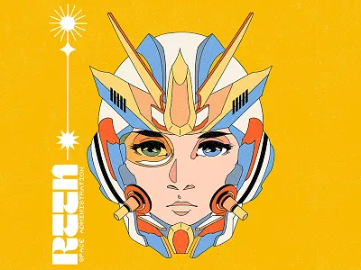 Mecha aesthetic bot cartoon design girl graphic design illustration mecha retro robot space vector vintage woman
