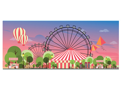 Carnival City Park beautiful carnival carnival flyer city city lights design evening evening night graphic design illustration park sweetie ui vector