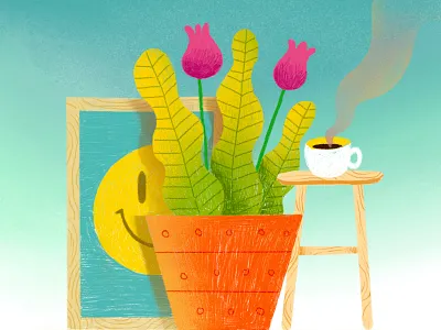 Bom dia coffee good morning illustration procreate smile wood