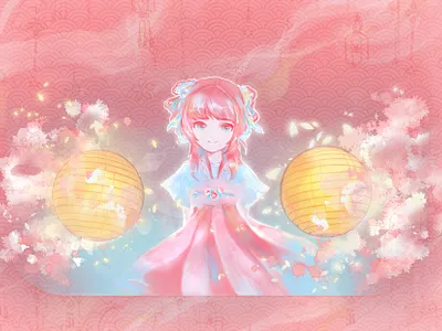 Lantern and girl asian girl cute girl illustration lantern lantern festival oriental traditional illustration