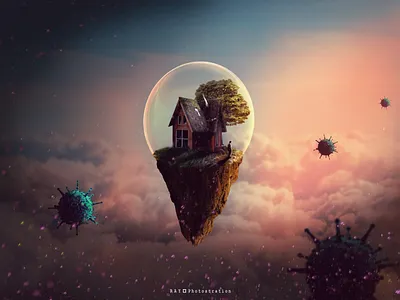 FLOATING ISLAND - (COVID-19) corona coronavirus covid 19 design floating floating island graphic design manipulation minimal design photo manipulation photoshop rayphotostration trendy design visualization