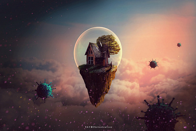 FLOATING ISLAND - (COVID-19) corona coronavirus covid 19 design floating floating island graphic design manipulation minimal design photo manipulation photoshop rayphotostration trendy design visualization