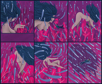 Season 2 Episode 01-06 illustration lovestory mood pink purple swim underwater